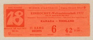1977 Canada Vs.  Finland Iihf World Ice Hockey Championships Ticket Vienna