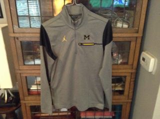 Michigan Wolverines Nike Jordan Football 1/4 Zip Gray Dri Fit Sweatshirt Sz S