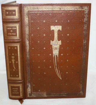 Leather Bound Signed Autographed First Edition Leon Uris - The Haj Book Fc