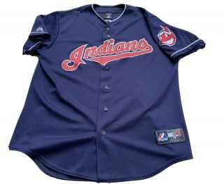 Cleveland Indians Majestic Mlb Jersey Chief Wahoo Blue Xl? Chest 24” Length 29”