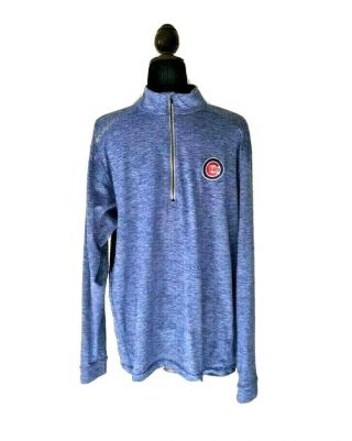Columbia Omni Wick Mens Chicago Cubs Mlb 1/4 Zip Pull Over Heather Blue Stretch