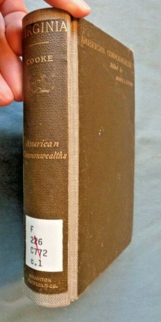 1892 Book Virginia A History Of The People By John Esten Cooke American Commonwe