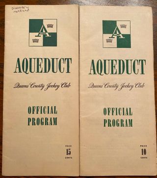2 Vintage Horse Racing Programs Aqueduct 1951 & 1949 Discovery Handicap Shevlin