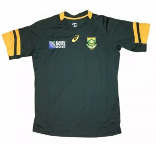 Asics South Africa Rugby World Cup 2015 Green Yellow Jersey Mens Sz L