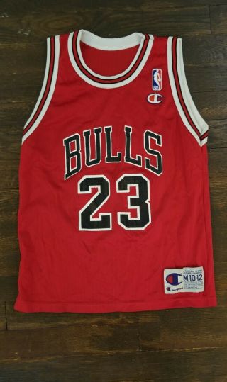 Vintage Vtg 90s Champion Chicago Bulls Michael Jordan Jersey Youth Size M 10 - 12