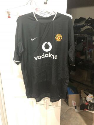 Manchester United Soccer Jersey Shirt Nike Xl Vodafone 2003 - 2005 Black Away