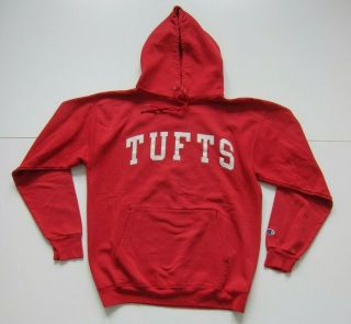 Vintage Champion Tufts Jumbos University Of Massachusetts Red Hoodie Men M