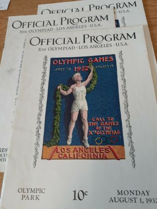 1932 Olympic Games Official Program Los Angeles California / 3 Programs