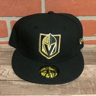 Era Las Vegas Knights Hockey Fitted Cap Black Gold Hat 7 1/2 Custom 5 Nhl