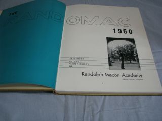 1960 RANDOMAC Randolph - Macon Academy Yearbook Annual Front Royal VA Virginia 3
