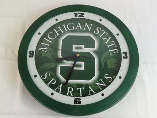 Michigan State Spartans Logo Round Green Wall Clock Dorm Room Home Office Decor