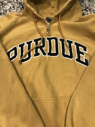 Vintage Purdue Men ' s Large Gold Steve & Barry ' s Hood 1/4 Zip Sweatshirt Hoodie 2