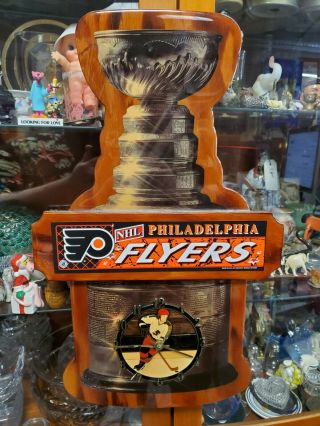Vintage Philadelphia Flyers Stanley Cup Nhl Hockey Wooden Wall Clock 24 " X14 "