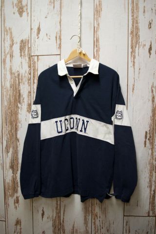 Vtg Uconn Huskies Pro Player Blue/grey/white Polo Rugby Shirt Size Xl - Cool