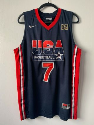 Rare Nike Usa Blue 1992 Larry Bird 7 Basketball Nba Jersey Cd Dream Team Medium