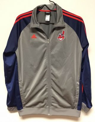 Adidas Cleveland Indians Chief Wahoo Mens Full Zip Up Jacket Stitched Chief