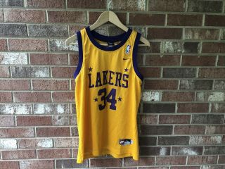Vintage Nike Los Angeles Lakers Shaquille O’neal Swingman Jersey Sz Kids L Gold