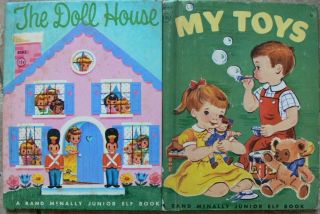 2 Vintage Rand Mcnally Junior Elf Book My Toys,  The Doll House