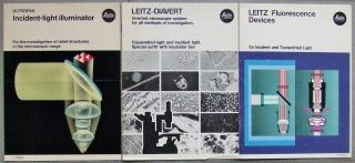 3 X Leitz Microscope Brochures In English.  Diavert,  Ultropak,  Fluorescence