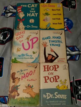 6 Vintage Dr.  Seuss Beginner Books 1957 Cat In The Hat,  1960s One Fish Hop On Pop
