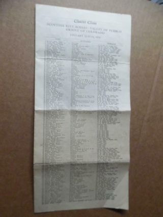 1922 Valley Of Pueblo Colorado Scottish Rite Masonic Membership Directory Orig.