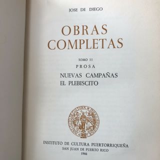 JOSE DE DIEGO: OBRAS COMPLETAS / 1966 / PUERTO RICO 3