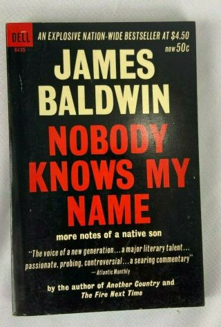 Nobody Knows My Name By James Baldwin,  Vintage 1963 Paperback