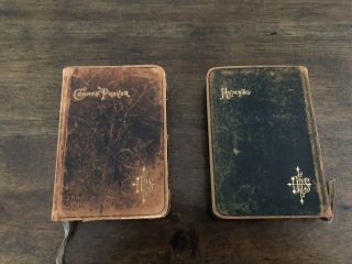 Antique Oxford Of Common Prayer And Hymnal Double Book Leather Pocket Size 1898