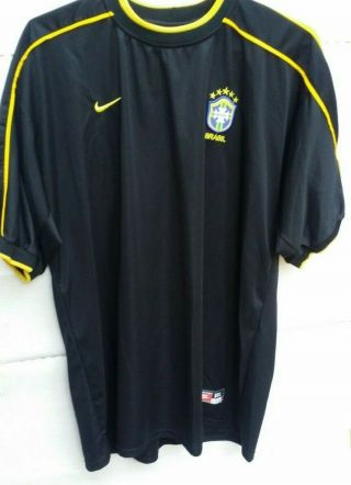 Nike Brazil Brasil Soccer Jersey T - Shirt Black Size Gg (xl)