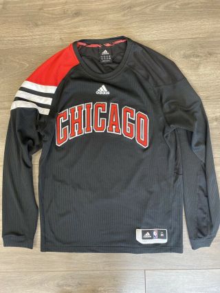 Adidas Chicago Bulls Long Sleeve Shirt Sz M Medium Black Red Warm Up Top