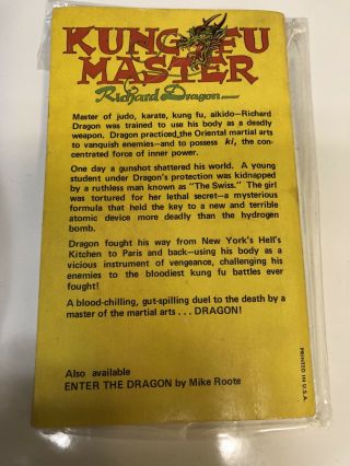 Kung Fu Master Richard Dragon Dragon ' s Fists by Jim Dennis Rare Pulp Novel 1974 2