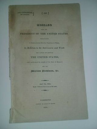 Gov.  Doc Report 1824 Trade With Mexican Provinces Texas Mexico.