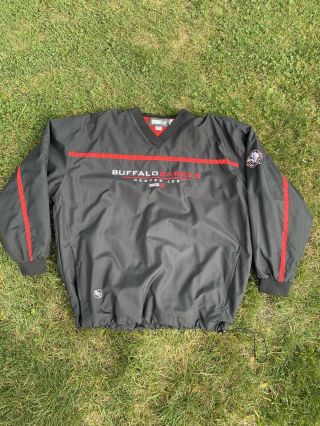 Vintage 90s Buffalo Sabres Ccm Pullover Windbreaker Jacket Black Red Goathead M