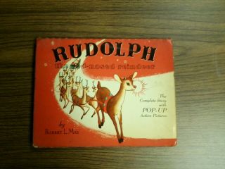 Vintage 1950 Rudolph The Red Nosed Reindeer Pop Up Christmas Book By Robert May