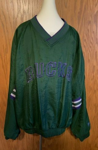 Vtg 1990s Nba Milwaukee Bucks Pro Player Pullover Windbreaker Jacket Size L