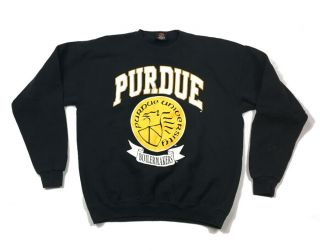 Vtg Purdue Boilermakers Black Sweatshirt Pm Sports Made In Usa 80s 90s Men 