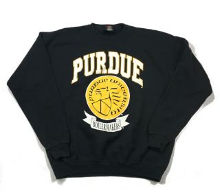 VTG Purdue Boilermakers Black Sweatshirt PM Sports Made in USA 80s 90s Men ' s XK 2