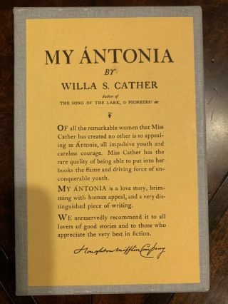 My Antonia By Willa Cather The First Edition Library In Slipcase