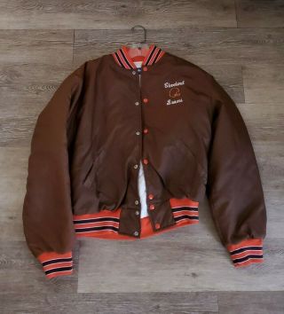 Vintage Cleveland Browns Shiny Satin Jacket (size Xl) Locker Line 70s Nfl