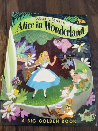 Vintage Walt Disney ' s Alice In Wonderland A Big Golden Book 1951 2