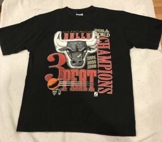 Vintage Chicago Bulls 3 Peat Nba World Champions T Shirt L Logo 7 All Sport