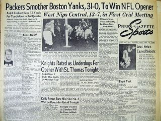 1948 Hometown Headline Newspaper Green Bay Packers Win Their Nfl Football Opener