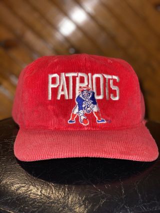 Vtg Era England Patriots Corduroy Snapback Hat Cap Red 80s 90s Vintage