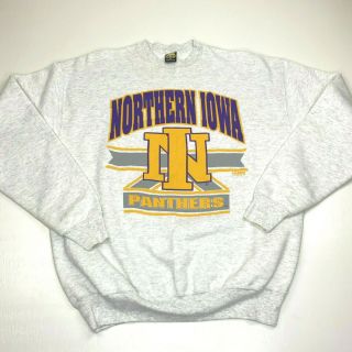 Vtg Uni University Of Northern Iowa Panthers Gray Crewneck Sweatshirt - Mens Xl