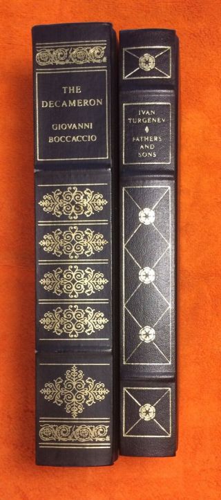 Franklin Library 2 Books Turgenev Fathers & Sons The Decameron By Boccaccio