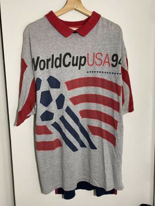 Vintage Adidas World Cup Usa 1994 Polo Shirt Spellout Us Soccer Size M Fits L/xl