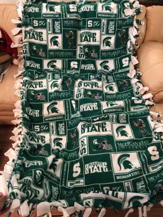 Rare Michigan State Spartans Tied Fleece Blanket 54“ X 78“