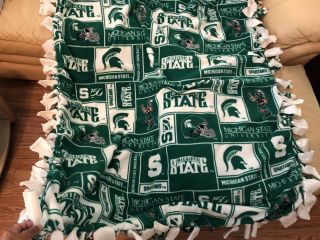 RARE Michigan State Spartans tied fleece blanket 54“ x 78“ 3