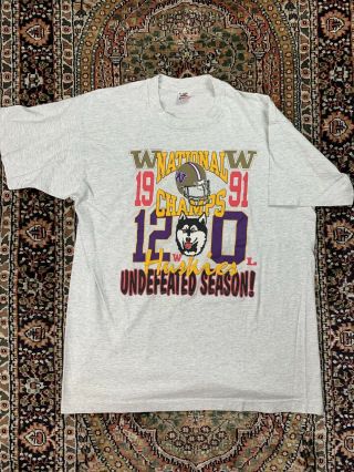 Vtg Washington Huskies 1991 National Championship Graphic Tee Shirt Size Xl