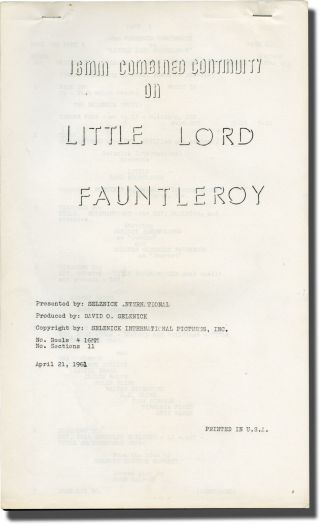 Frances Hodgson Burnett Little Lord Fauntleroy Post - Production Script 143496